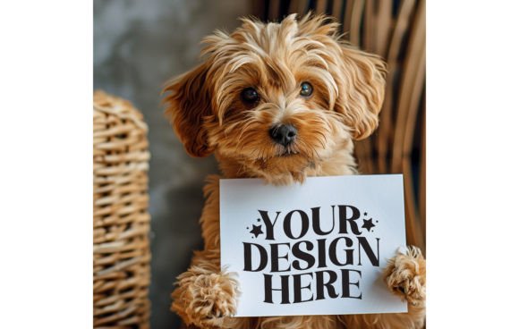 Download Puppy Dog with a White Paper Mockup 4 - Paper mockup Collection