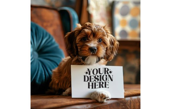 Download Puppy Dog with a White Paper Mockup 5 - Paper mockup Collection